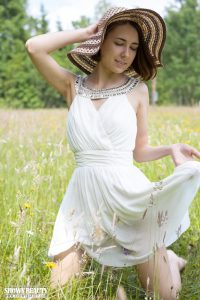 Model posing in the park